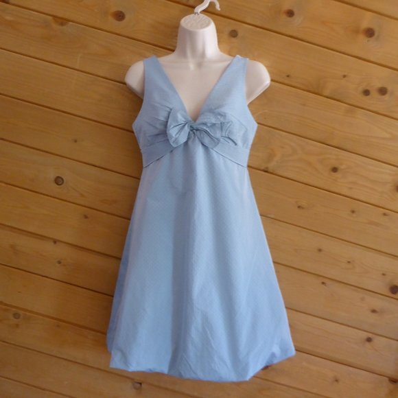 BCBG Max Azria Blue Polka Dot Bubble Hem Dress 2 - Picture 2 of 7